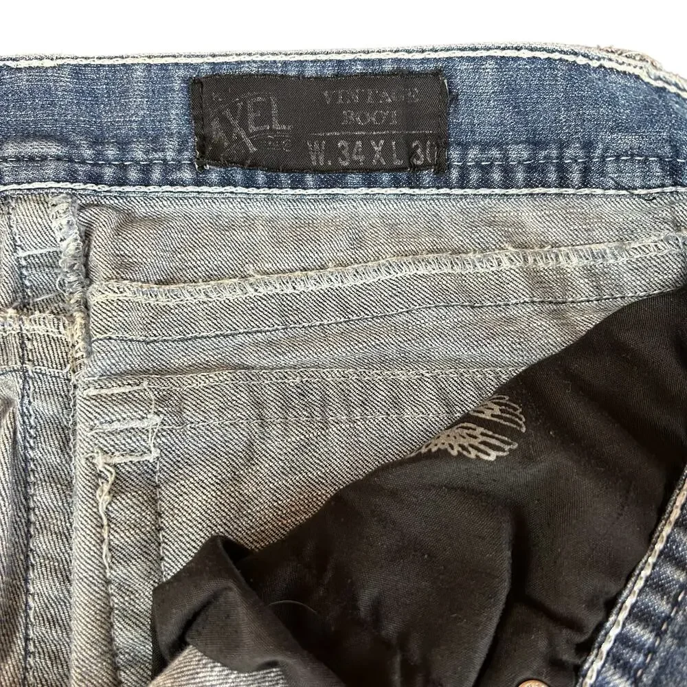 Axel Men Jeans Size 34 X 30 Light Blue Stone Wash Bootcut Mid Rise Western Denim